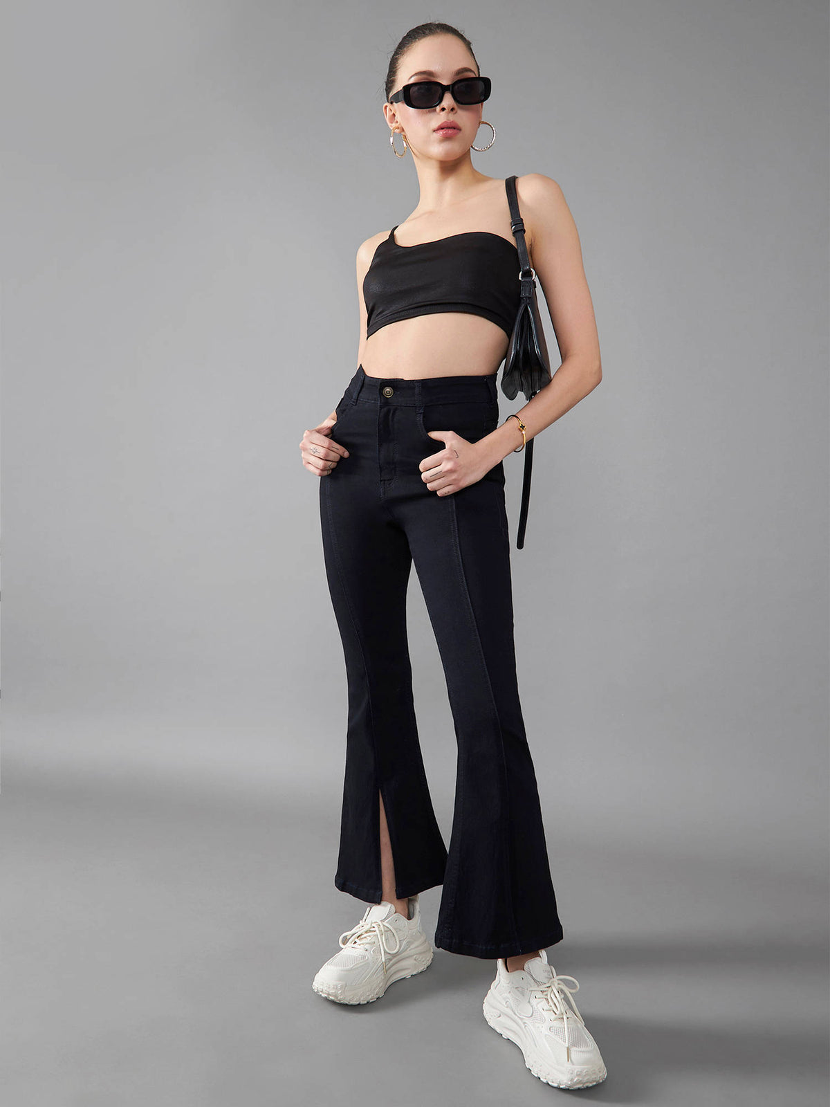 Womens Blue Bootcut Mid Rise Regular Stretchable Jeans | BT10 - view 7