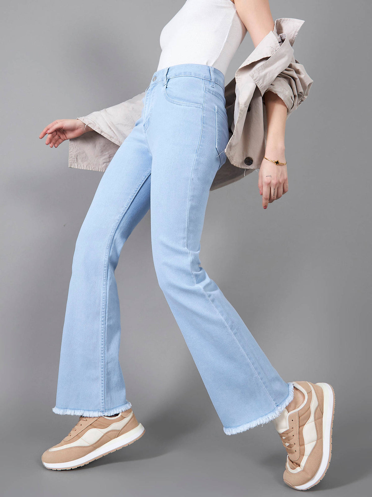 Womens Light Blue Boot Cut High Rise Stretchable Denim Jeans | BT10 - view 1