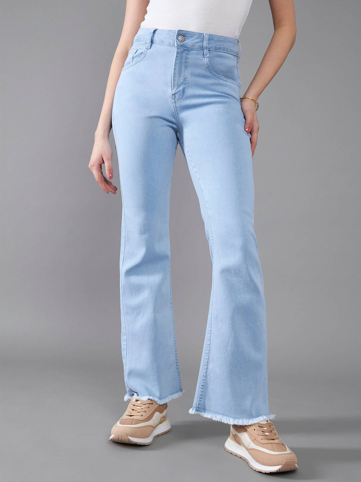 Womens Light Blue Boot Cut High Rise Stretchable Denim Jeans | BT10 - view 2