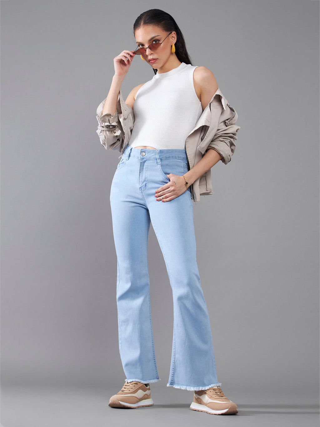 Womens Light Blue Boot Cut High Rise Stretchable Denim Jeans | BT10 - view 3