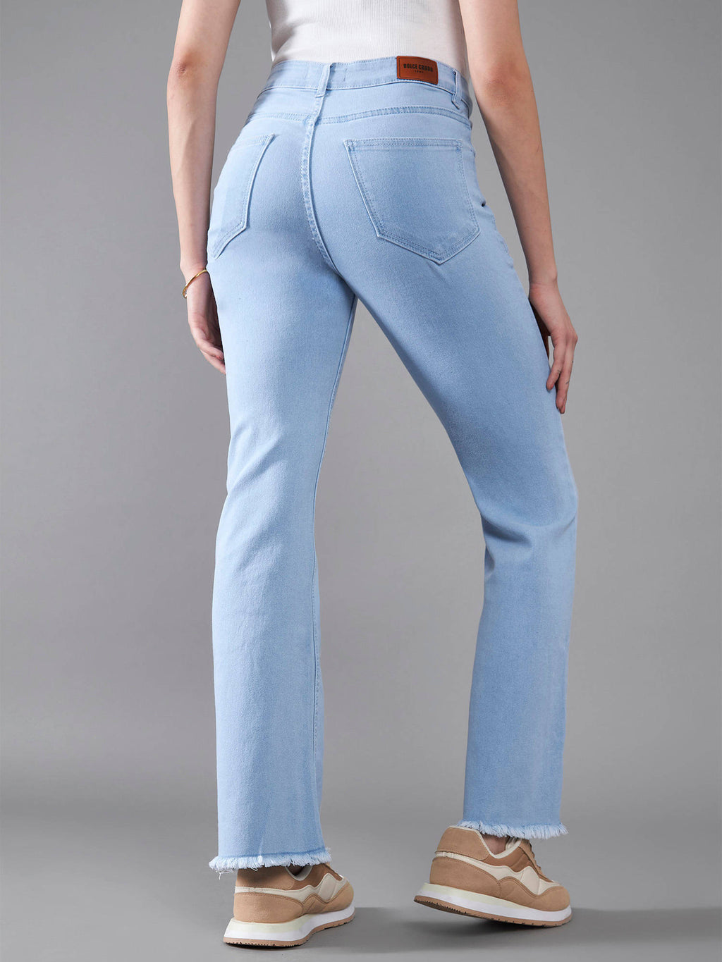 Womens Light Blue Boot Cut High Rise Stretchable Denim Jeans | BT10 - view 5