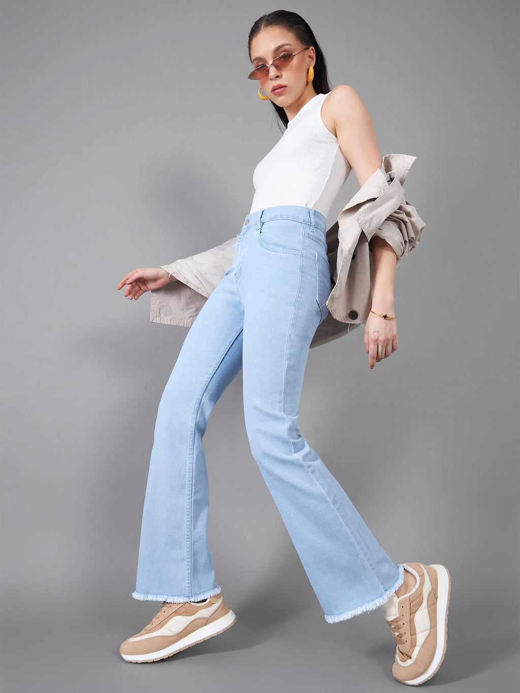 Womens Light Blue Boot Cut High Rise Stretchable Denim Jeans | BT10 - view 7