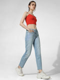 Light Blue High Rise Straight Fit Jeans