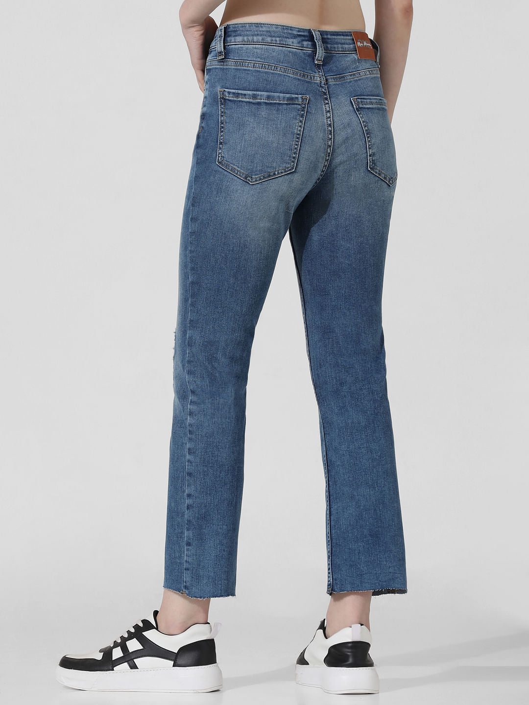 Blue Mid Rise Cropped Flared Jeans