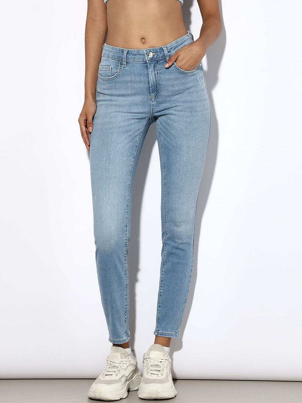 Light Blue Mid Rise Skinny Fit Jeans