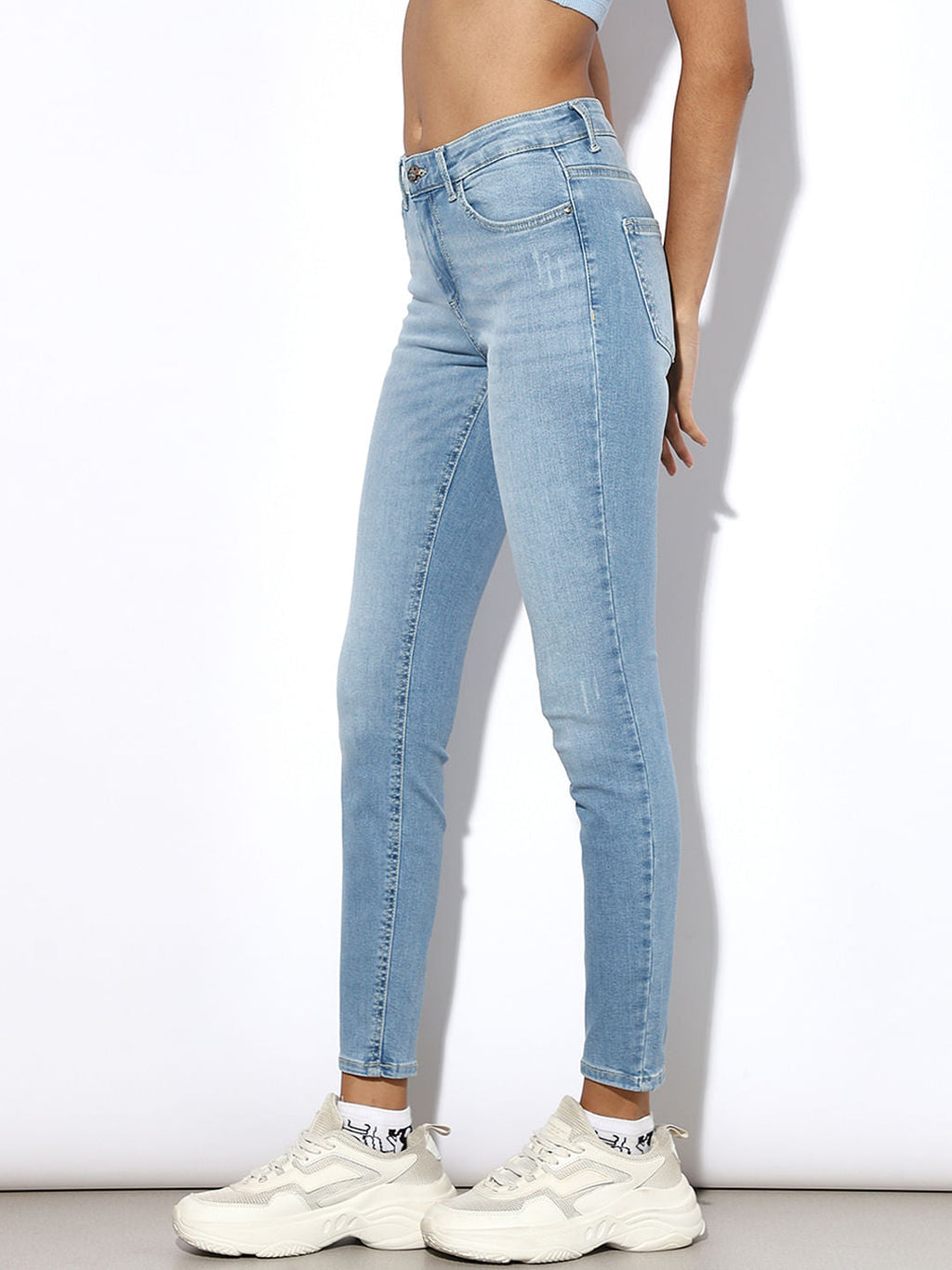 Light Blue Mid Rise Skinny Fit Jeans