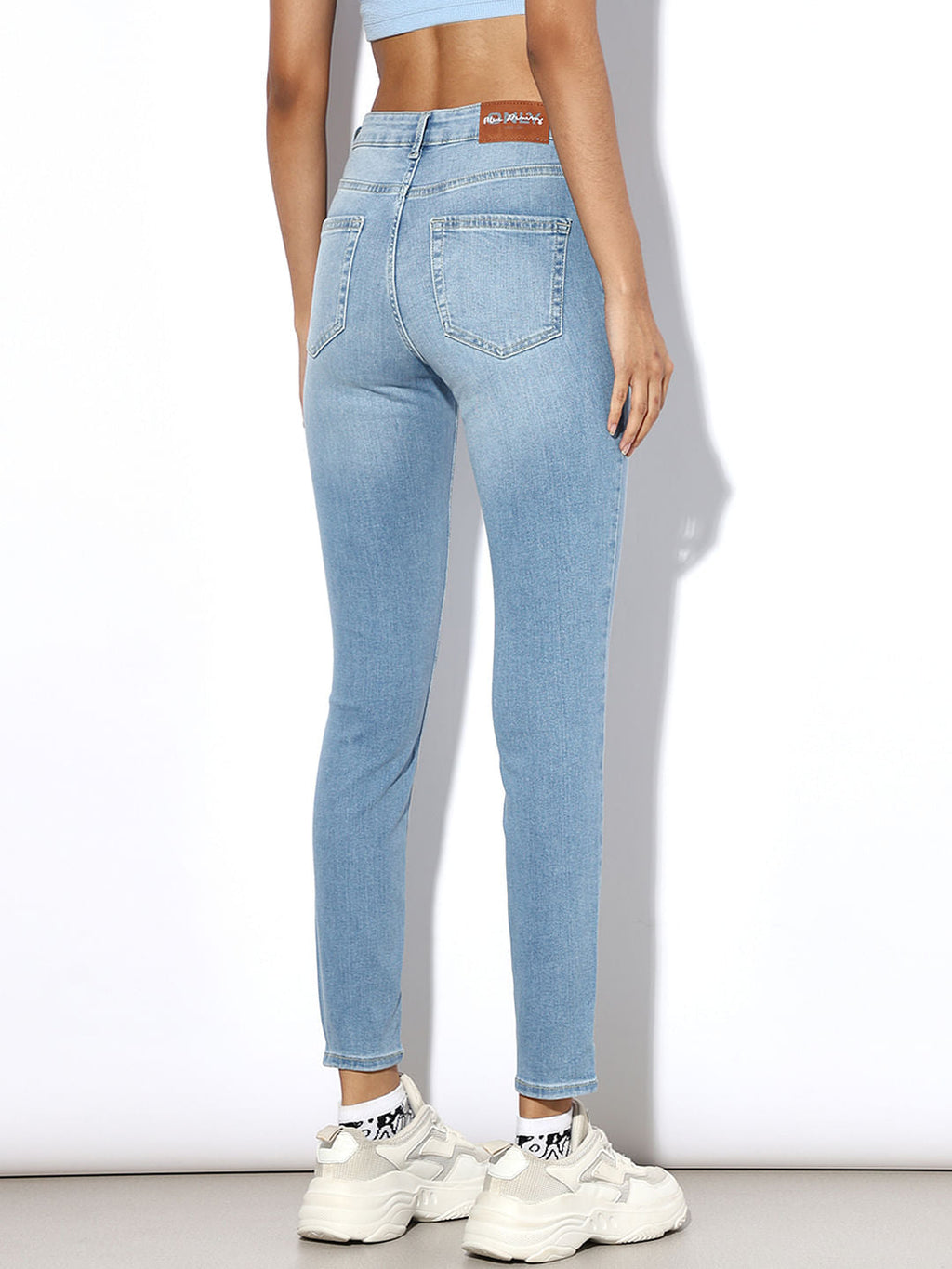 Light Blue Mid Rise Skinny Fit Jeans