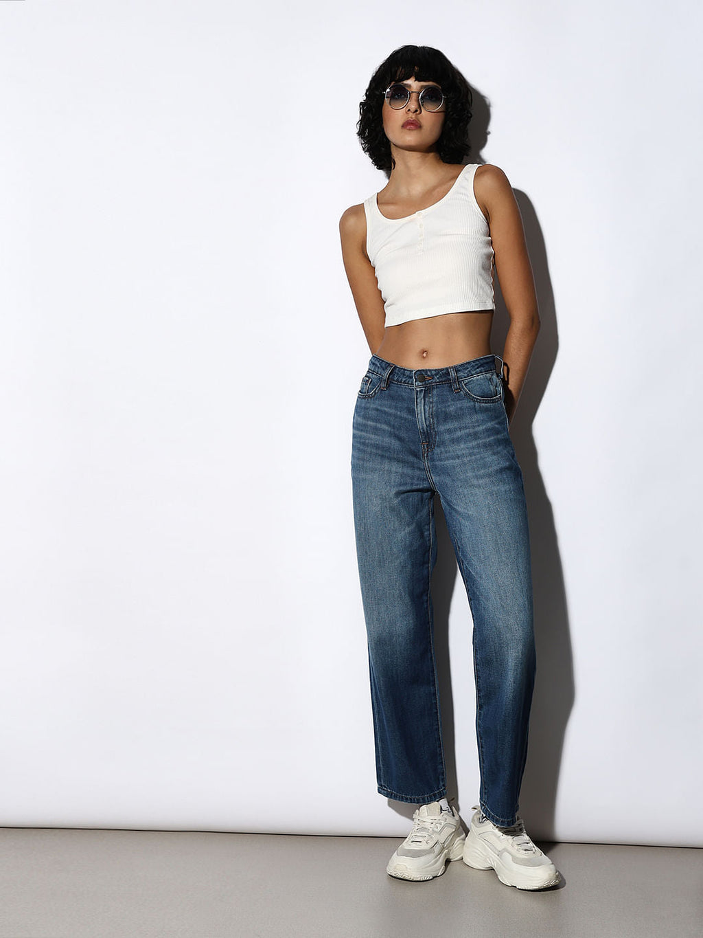 Dark Blue High Rise Straight Fit Jeans