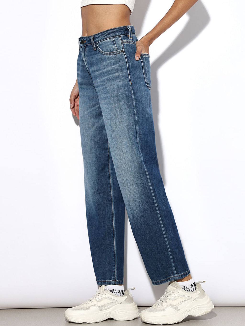 Dark Blue High Rise Straight Fit Jeans