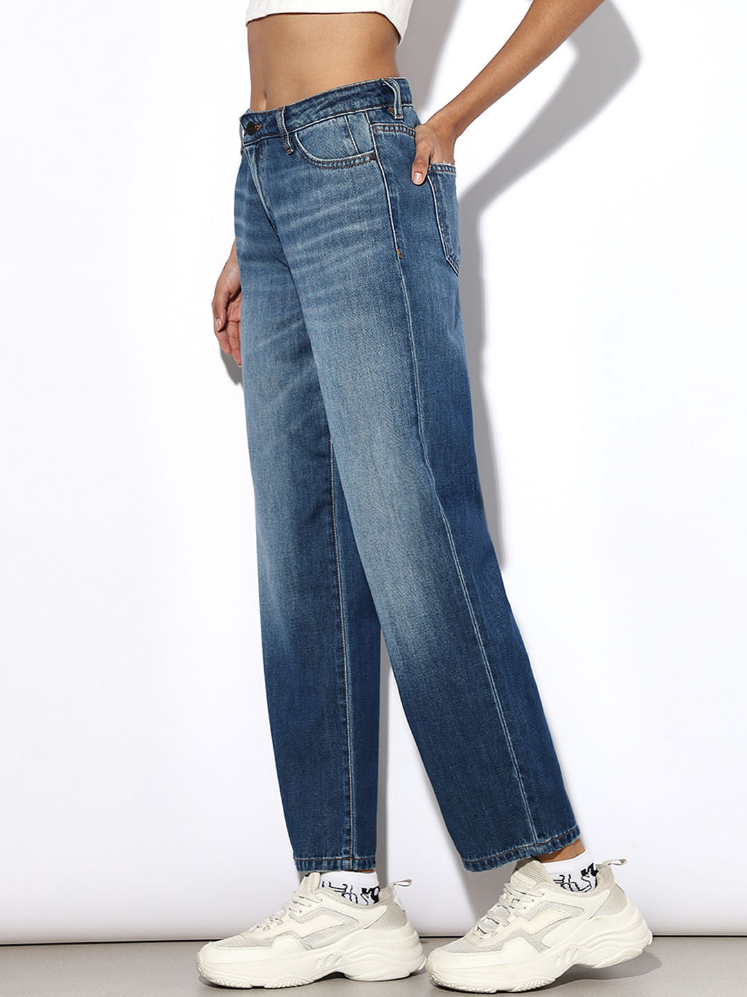 Dark Blue High Rise Straight Fit Jeans