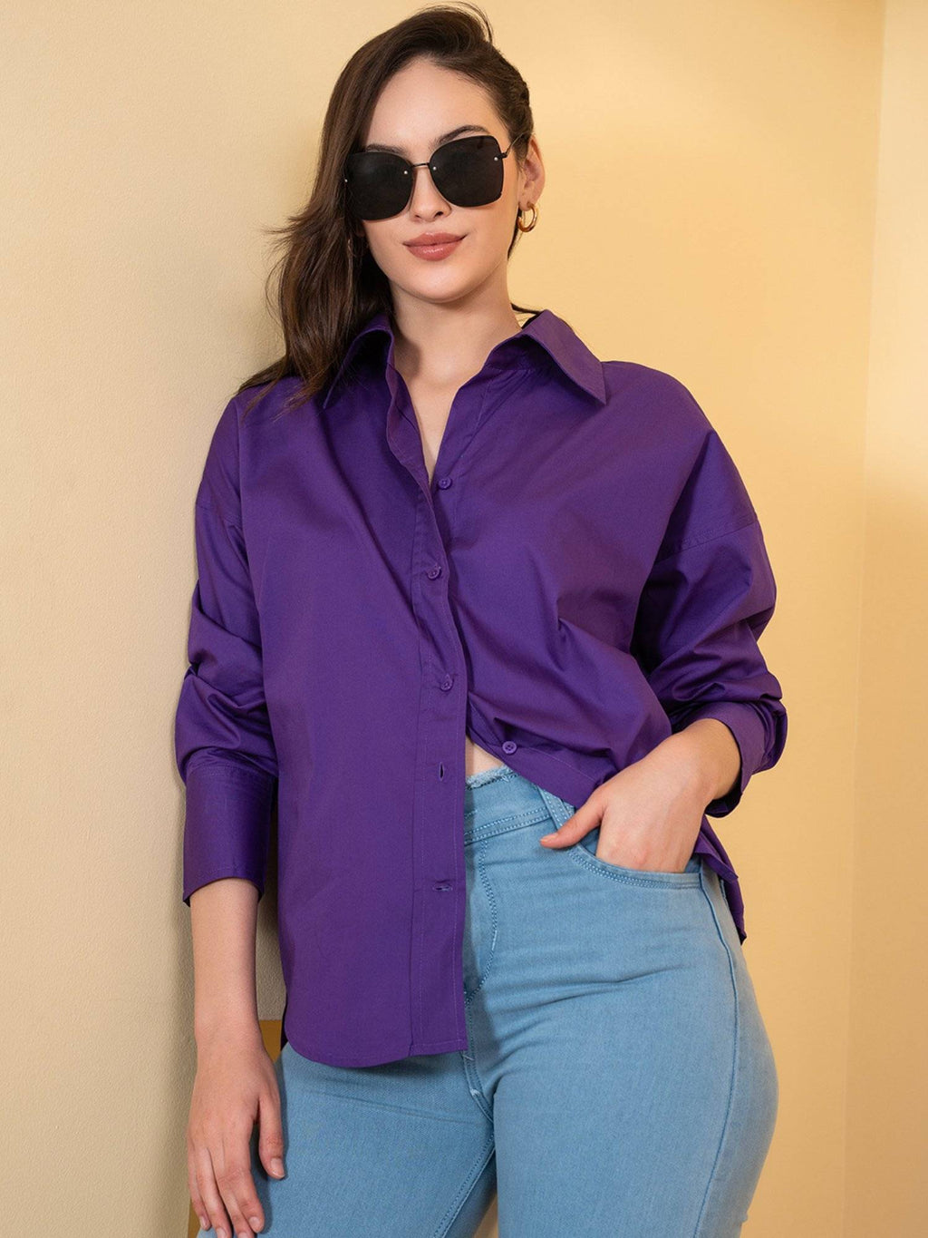 Pure Cotton Oversized Poplin Blue Shirt | S67 - view 22