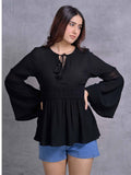 Black Flared Sleeve Peplum Top | pt51 - view 1