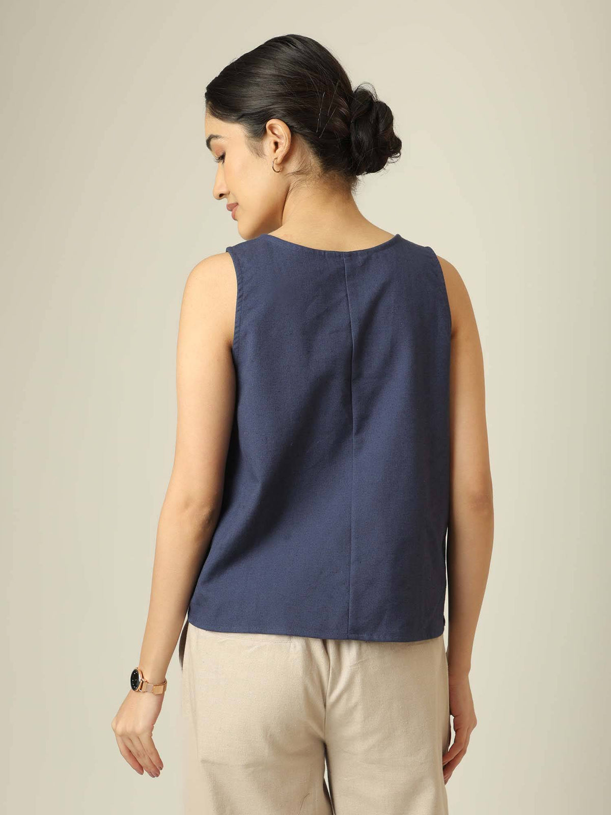Women Round Neck Tank Top - Navy Blue | TT98 - view 2