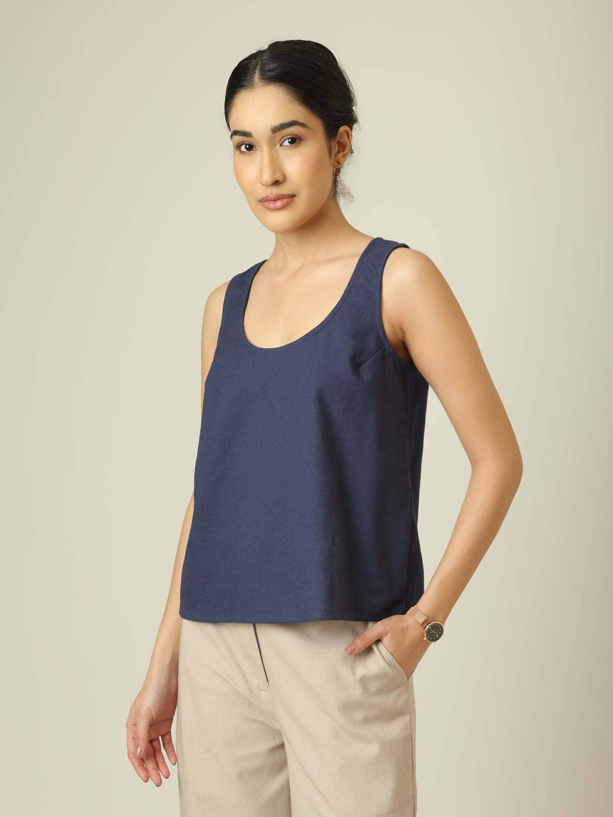 Women Round Neck Tank Top - Navy Blue | TT98 - view 3