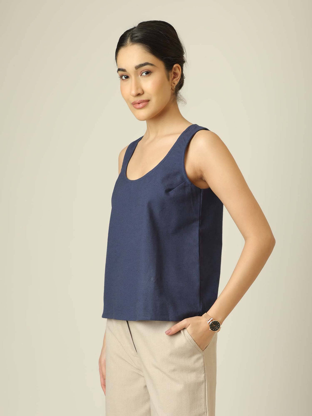 Women Round Neck Tank Top - Navy Blue | TT98 - view 4