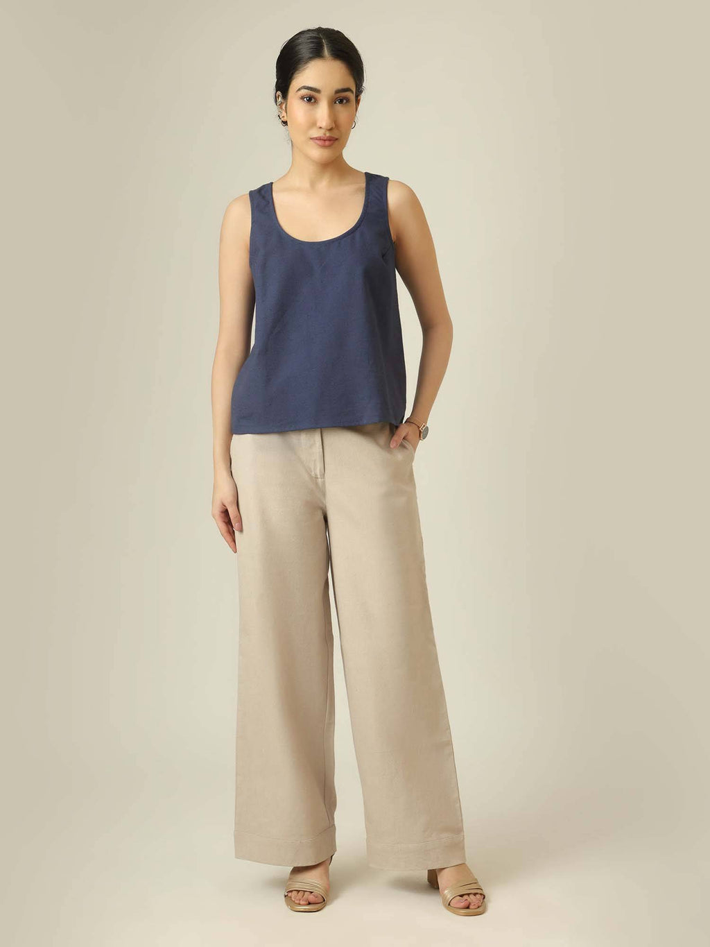 Women Round Neck Tank Top - Navy Blue | TT98 - view 5