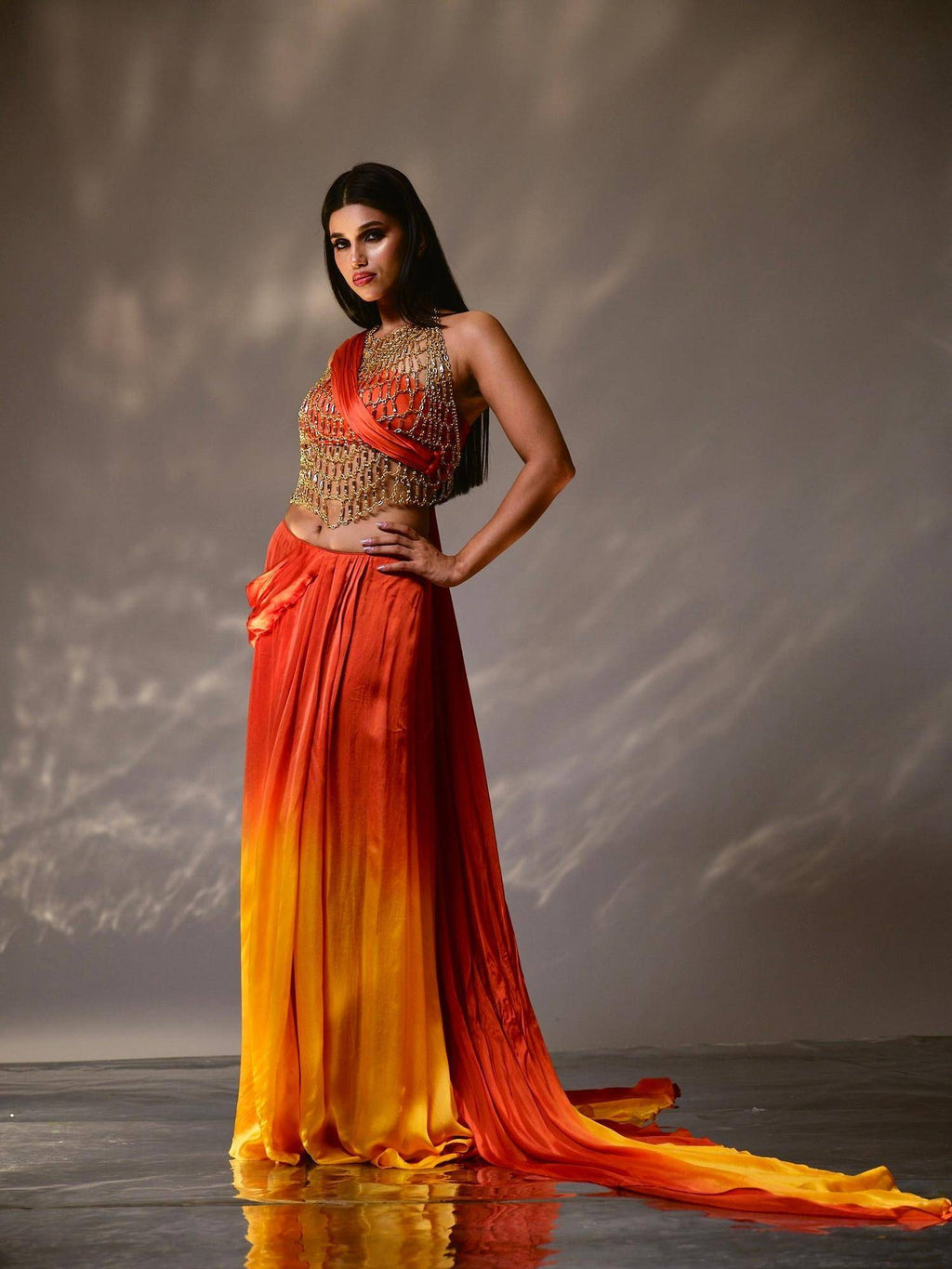 Orange Swarnima Halter Crystal Top | CT61 - view 2