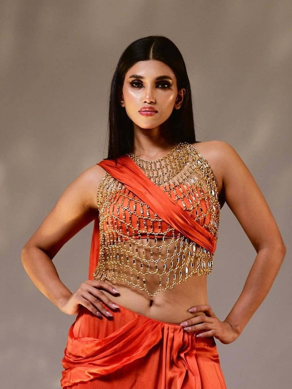 Orange Swarnima Halter Crystal Top | CT61 - view 8