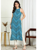 Pink Bandhani Printed Sleeveless Rayon Kurta | KDG - view 8