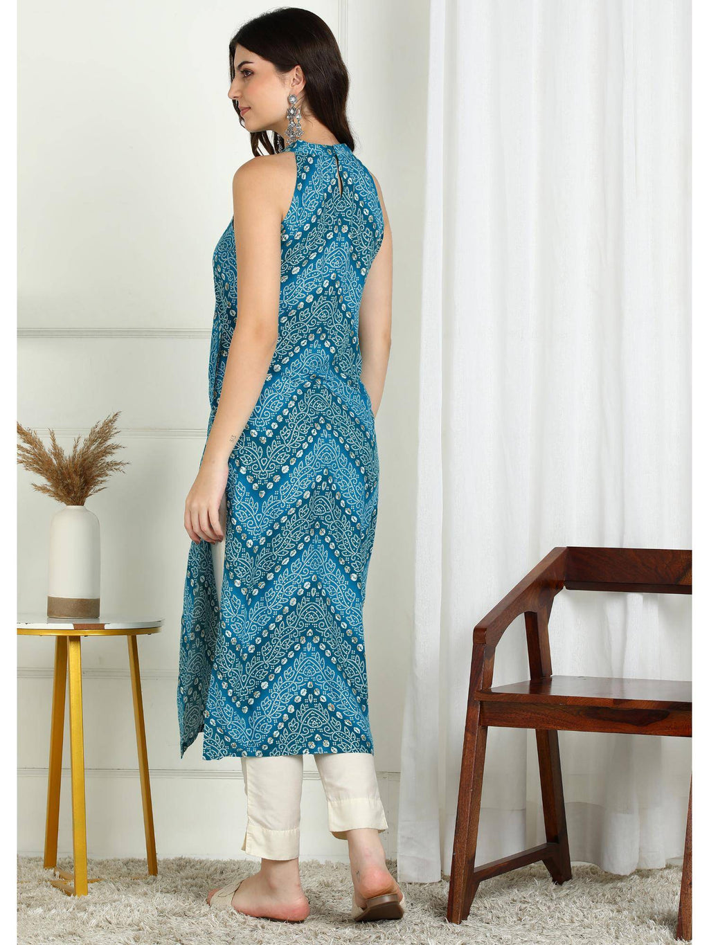 Pink Bandhani Printed Sleeveless Rayon Kurta | KDG - view 11