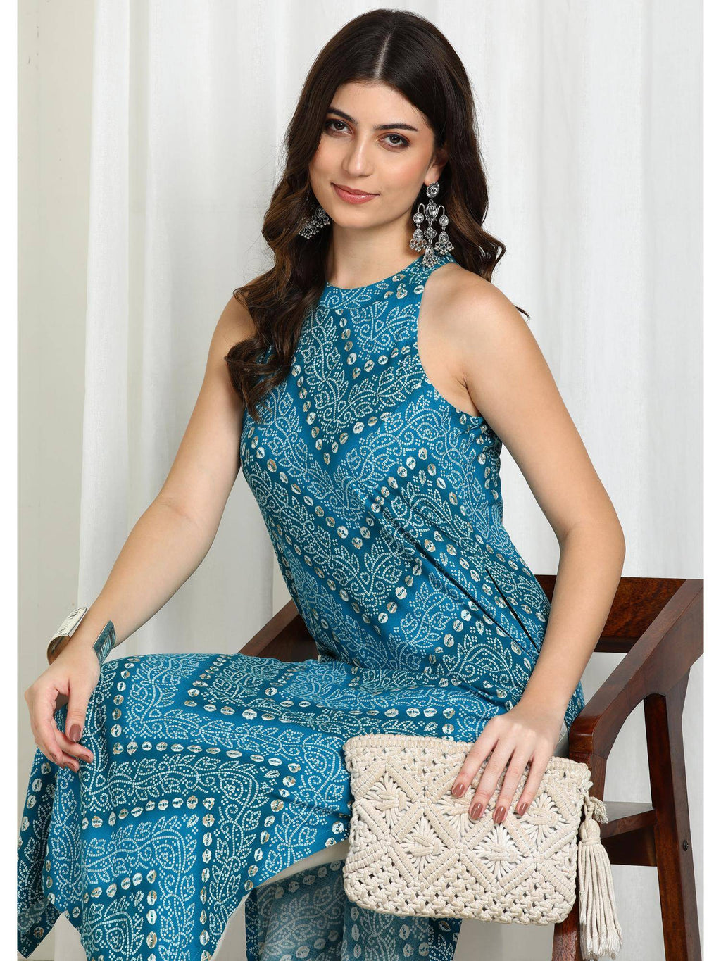 Pink Bandhani Printed Sleeveless Rayon Kurta | KDG - view 12
