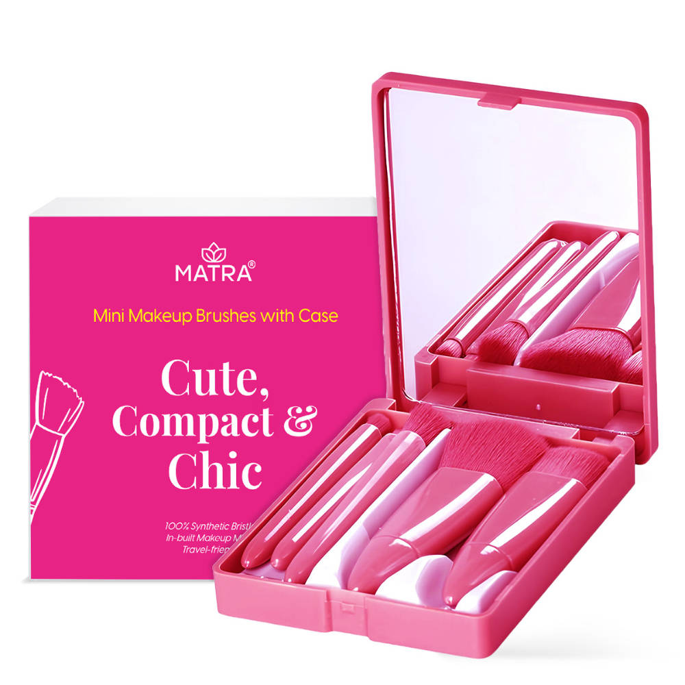 5-in-1 Mini Makeup Brush Set with Mirror Case Travel Cosmetic Kit for Face & Eye Makeup | T32 - view 1