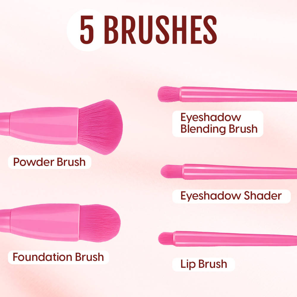 5-in-1 Mini Makeup Brush Set with Mirror Case Travel Cosmetic Kit for Face & Eye Makeup | T32 - view 2
