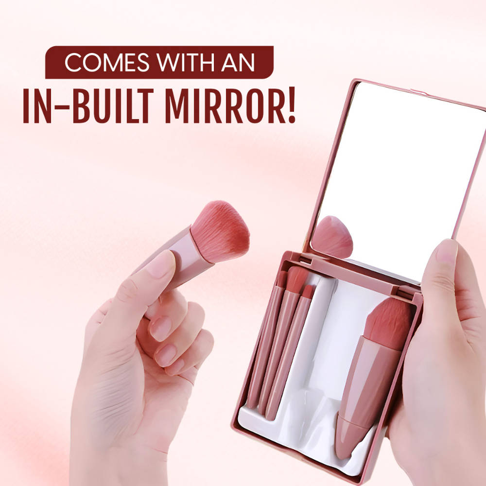 5-in-1 Mini Makeup Brush Set with Mirror Case Travel Cosmetic Kit for Face & Eye Makeup | T32 - view 3