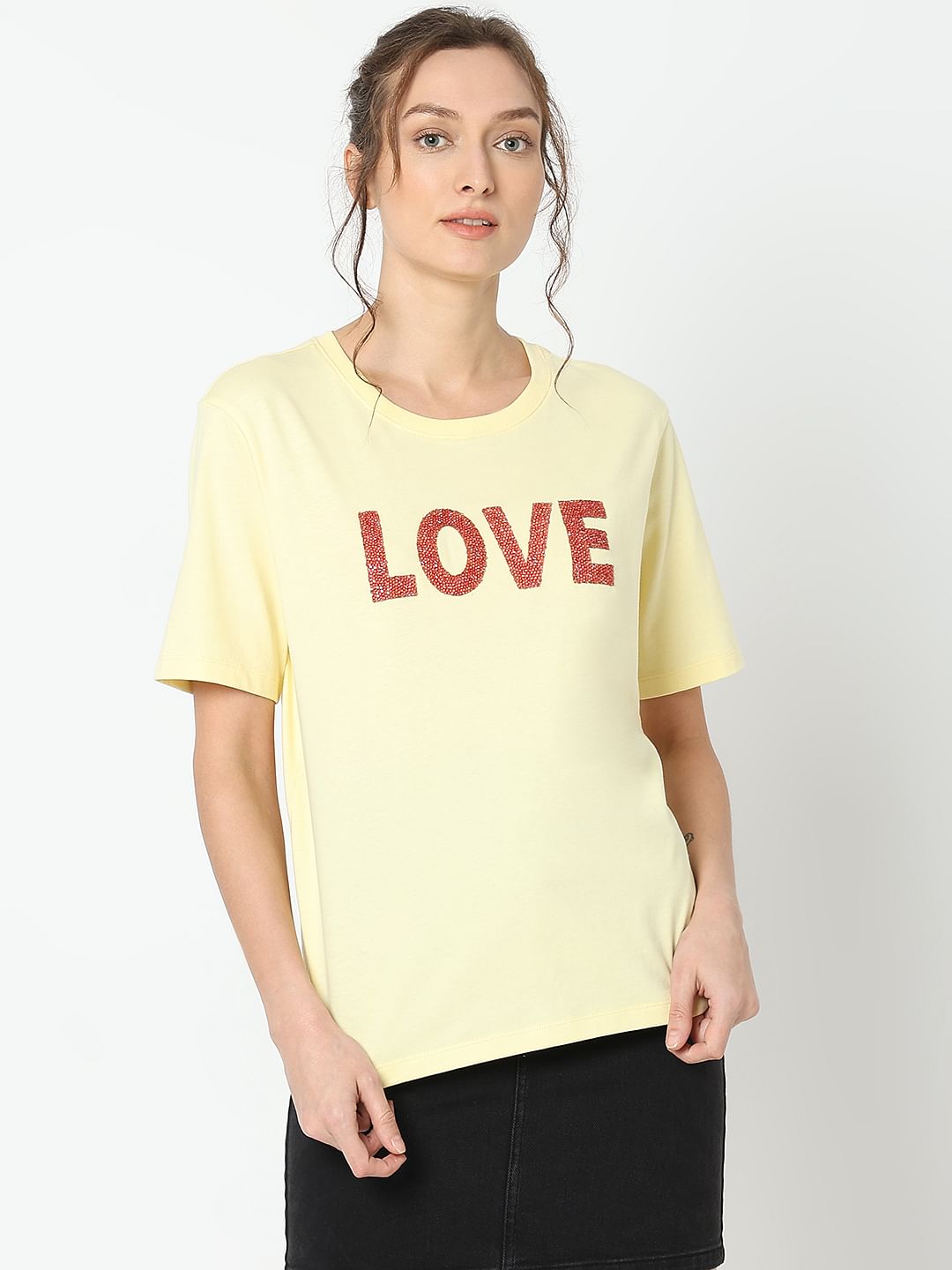Yellow Embellished Print T-Shirt