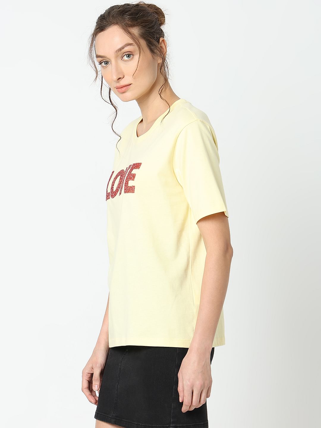 Yellow Embellished Print T-Shirt