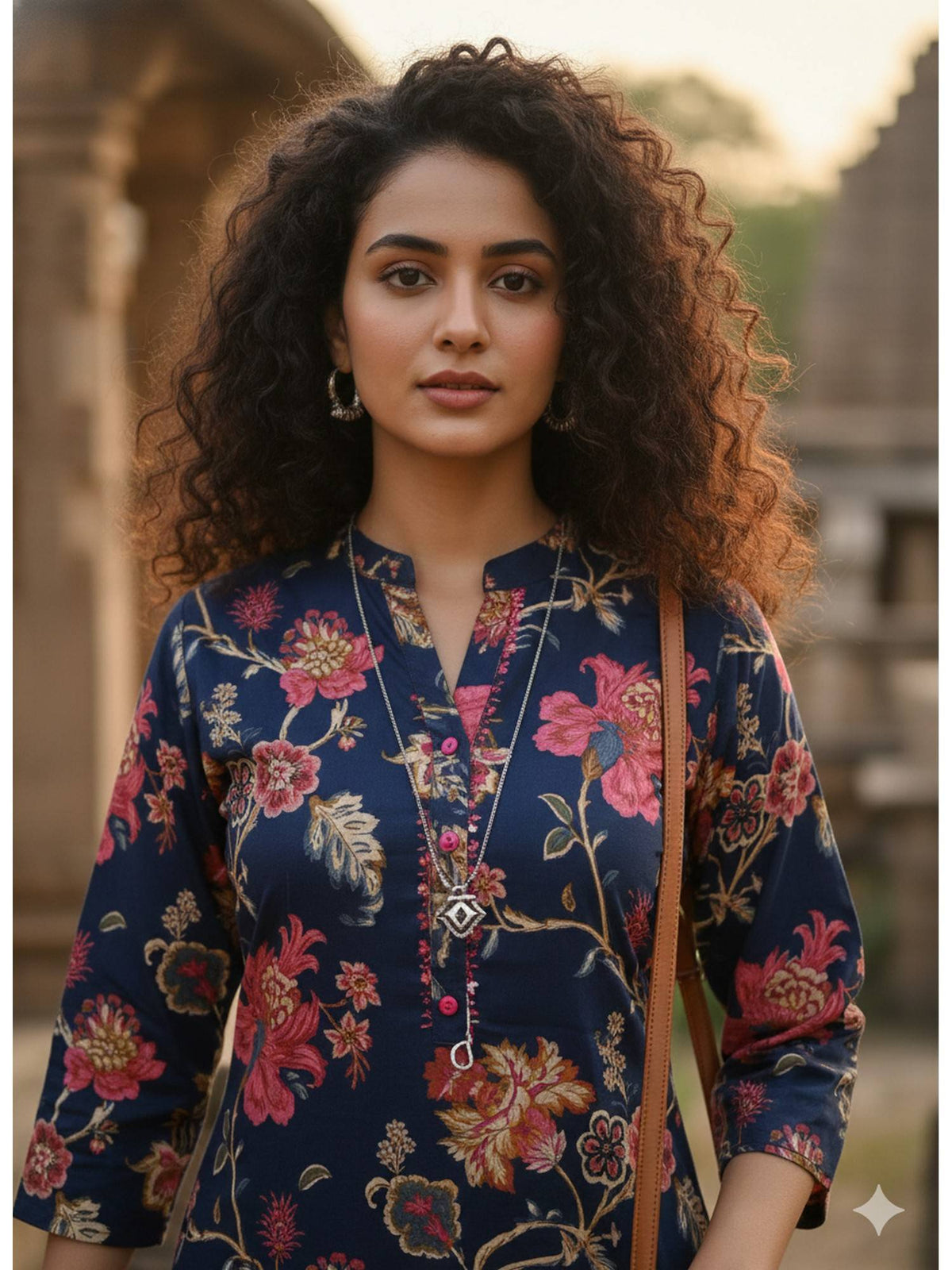 Blue Pure Cotton Floral Printed Kurta | U3S - view 4