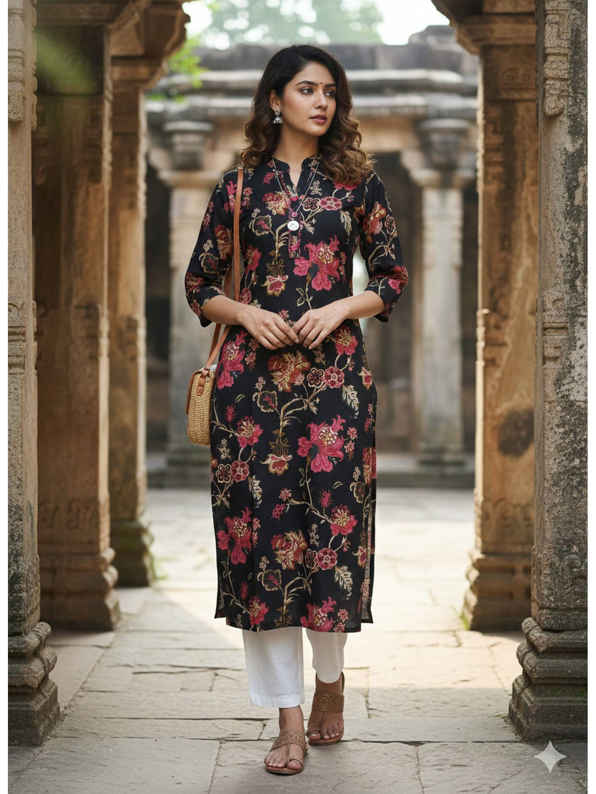 Blue Pure Cotton Floral Printed Kurta | FY93 - view 5