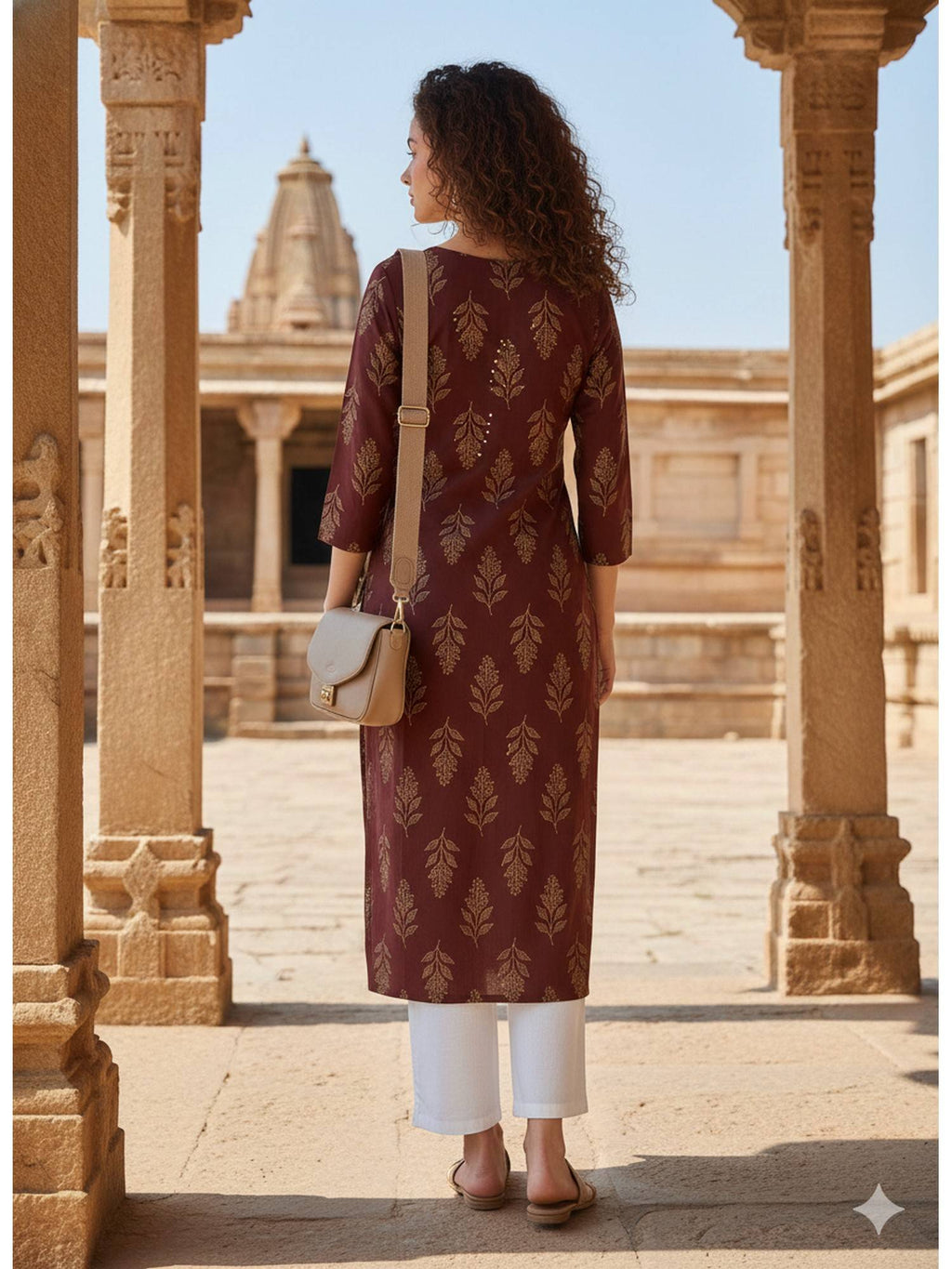 Brown Pure Cotton Hand Block Kurta | FY93 - view 2