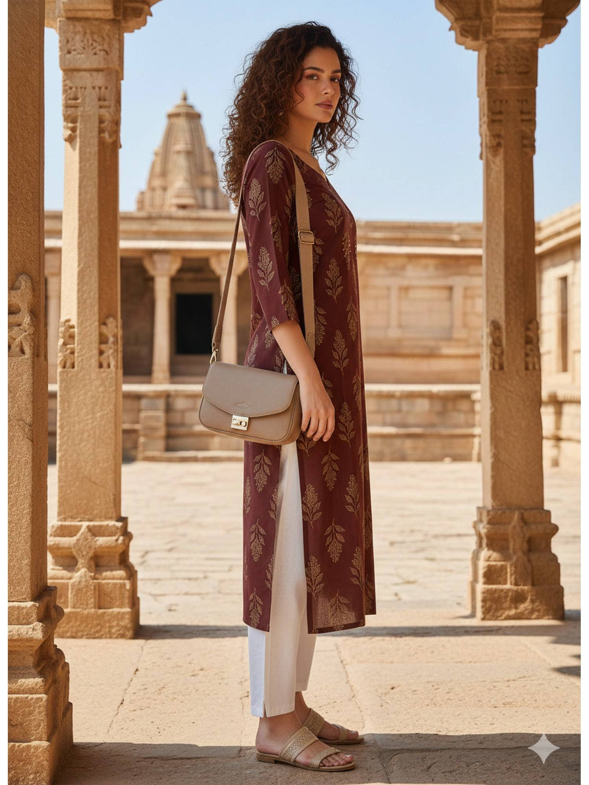 Brown Pure Cotton Hand Block Kurta | KDG - view 3