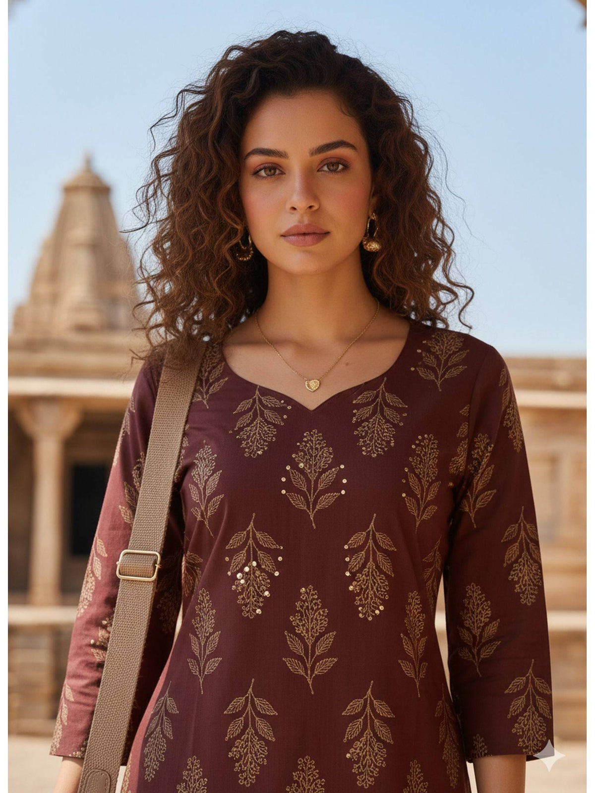 Brown Pure Cotton Hand Block Kurta | FY93 - view 4