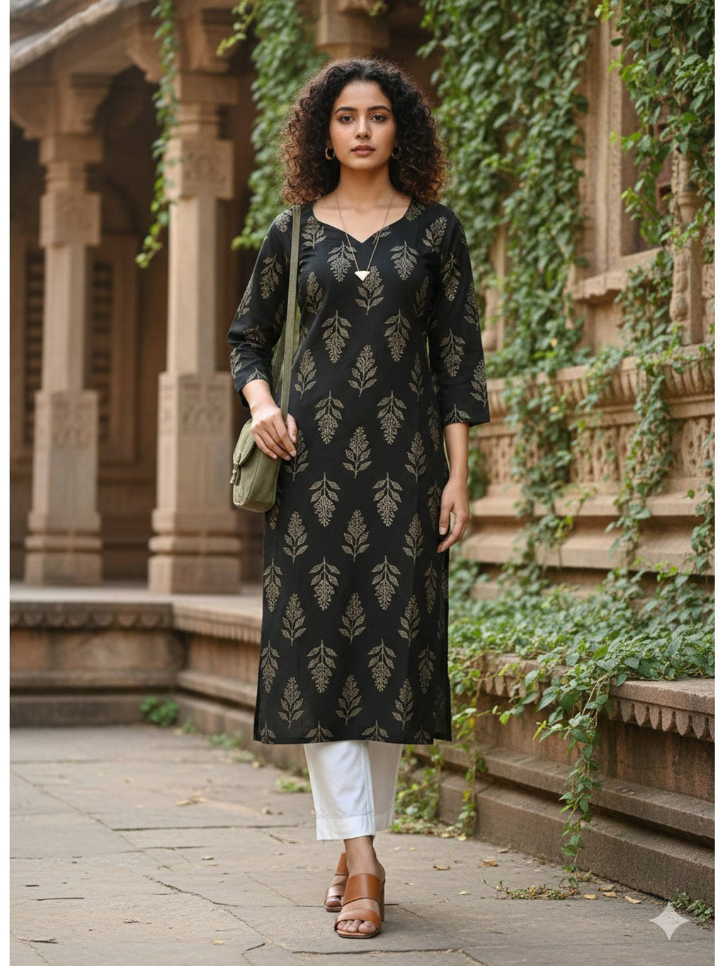 Brown Pure Cotton Hand Block Kurta | KDG - view 9