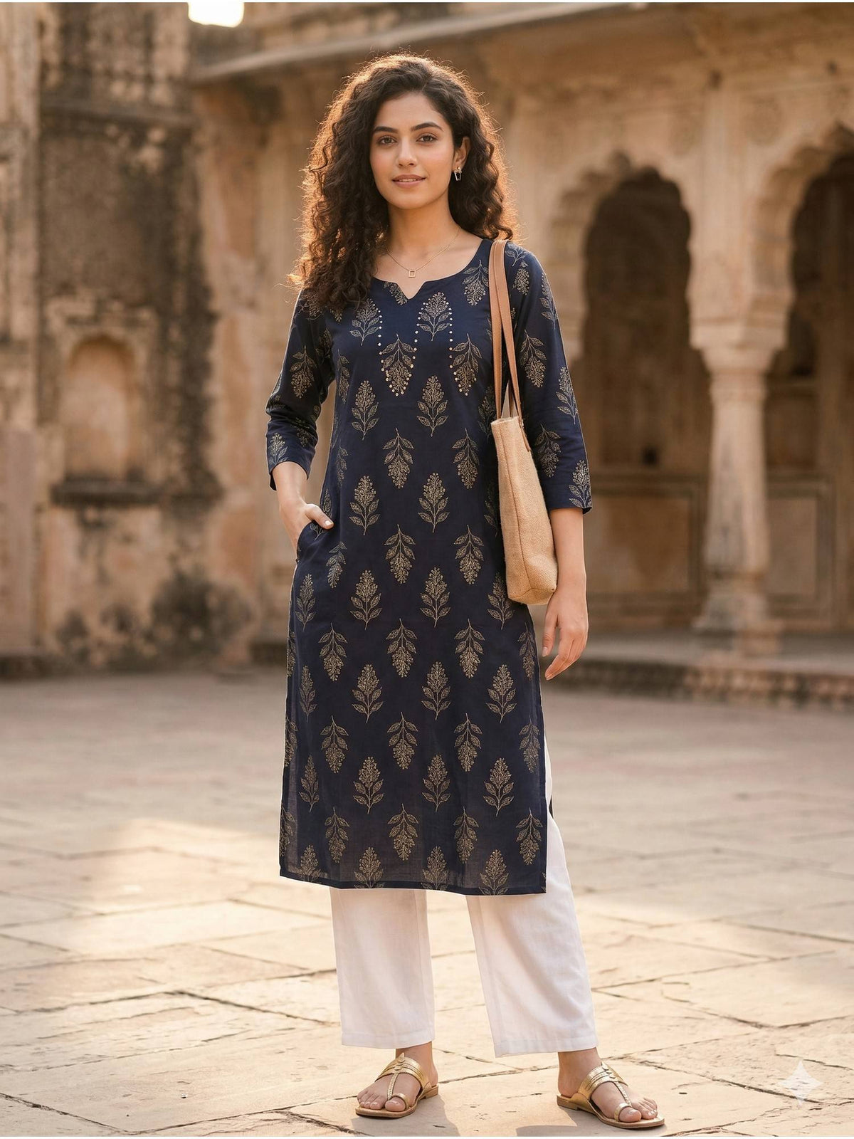 Brown Pure Cotton Hand Block Kurta | KDG - view 5