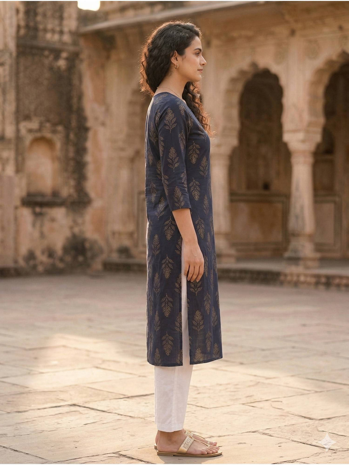 Brown Pure Cotton Hand Block Kurta | FY93 - view 7