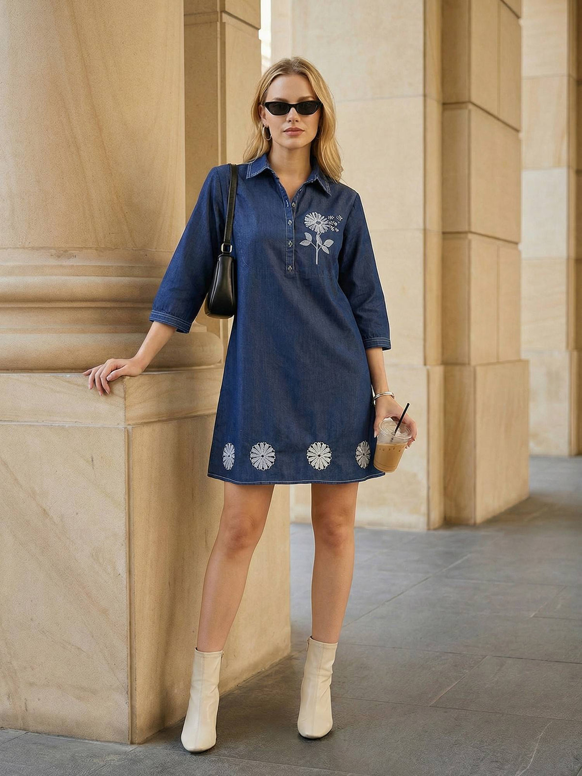 Blue Embroidered Denim Dress | D56 - view 1