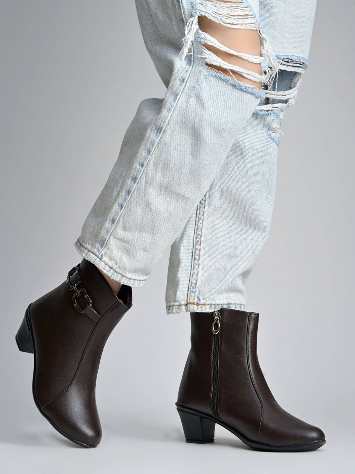 Black Buckle-Accent Ankle Casual Boots For Women | BT61 - view 1