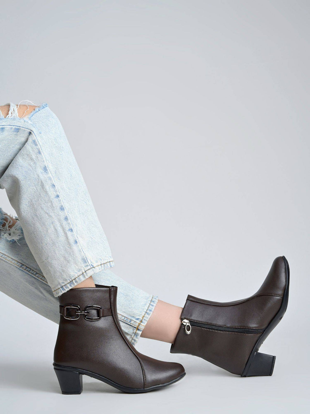 Black Buckle-Accent Ankle Casual Boots For Women | BT61 - view 6