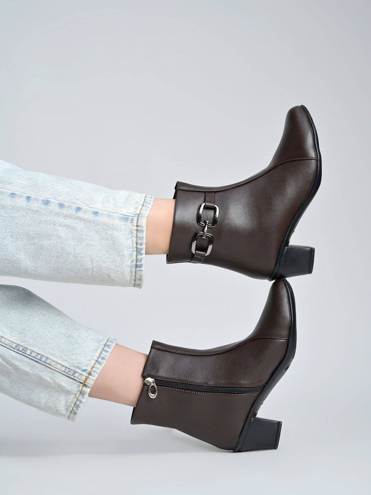 Black Buckle-Accent Ankle Casual Boots For Women | BT61 - view 3