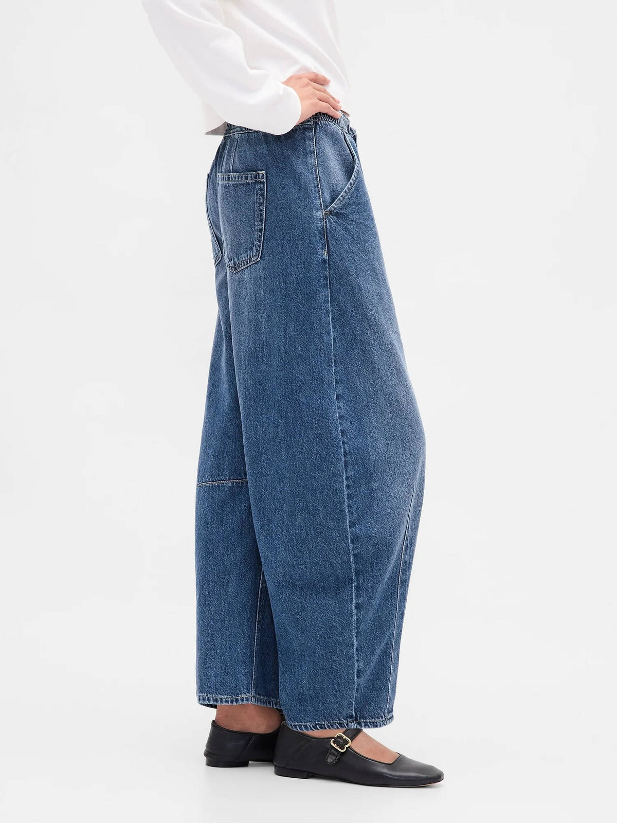 Blue Women's Solid Relaxed Wide-Leg Jeans | RF89 - view 3