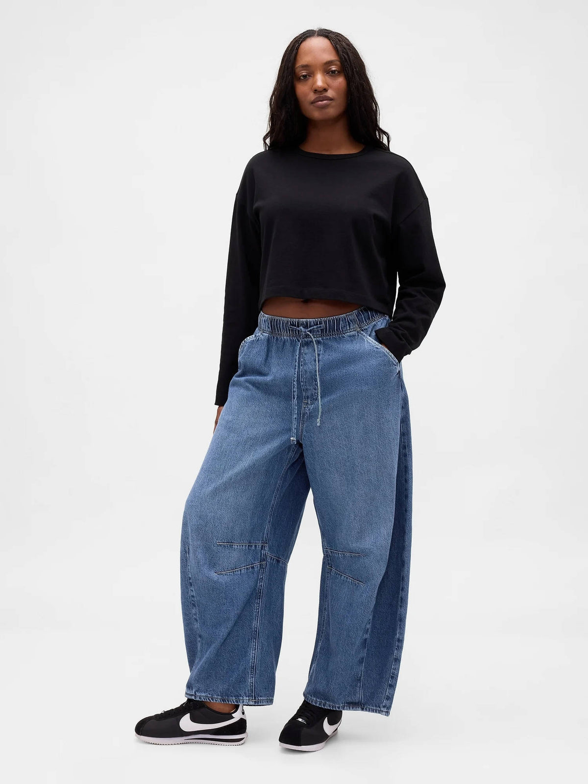 Blue Women's Solid Relaxed Wide-Leg Jeans | RF89 - view 4