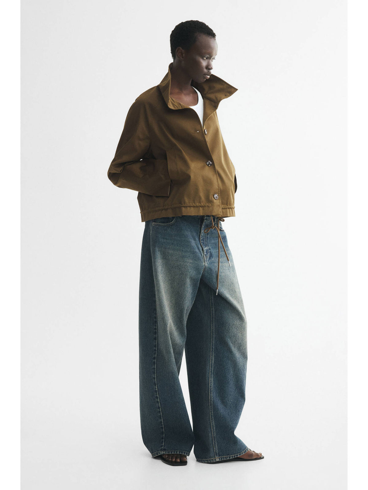 Women Green Funnel-collar twill jacket | JC78 - view 1
