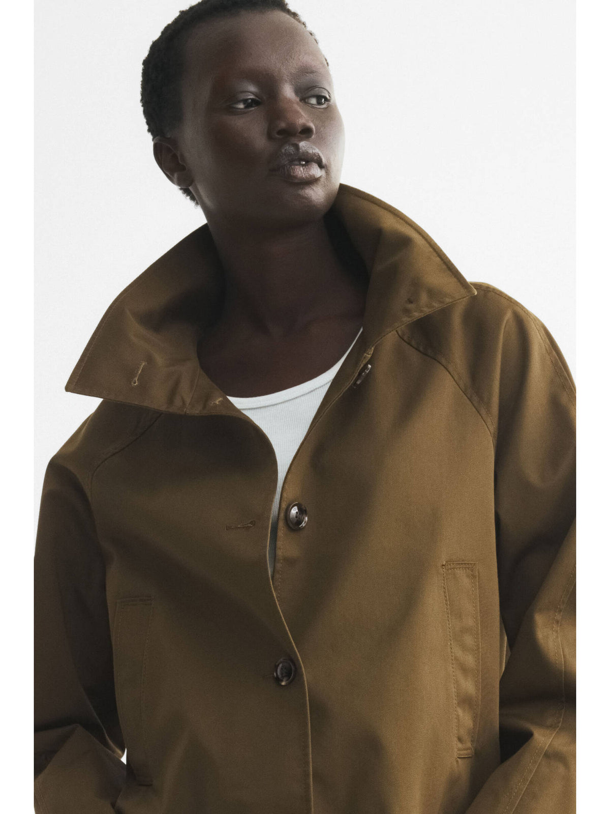 Women Green Funnel-collar twill jacket | JC78 - view 2