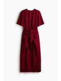 Women Red Draped-panel midi dress | D56 - view 1