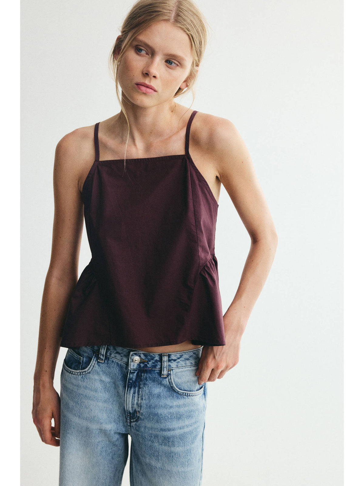 Women Red Poplin peplum top | pt51 - view 1