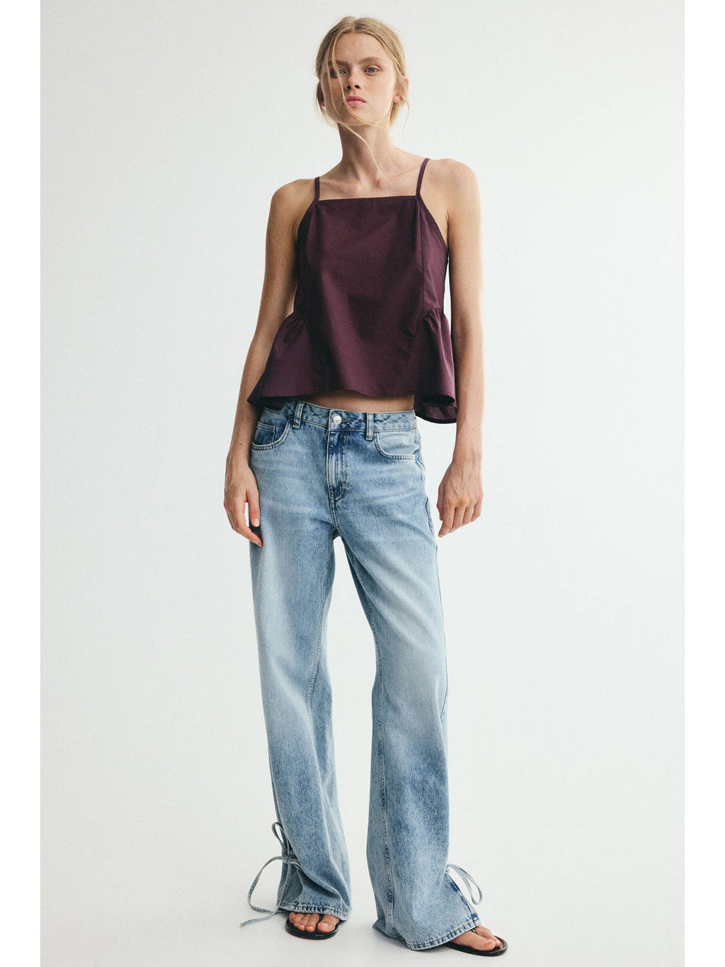 Women Red Poplin peplum top | pt51 - view 3