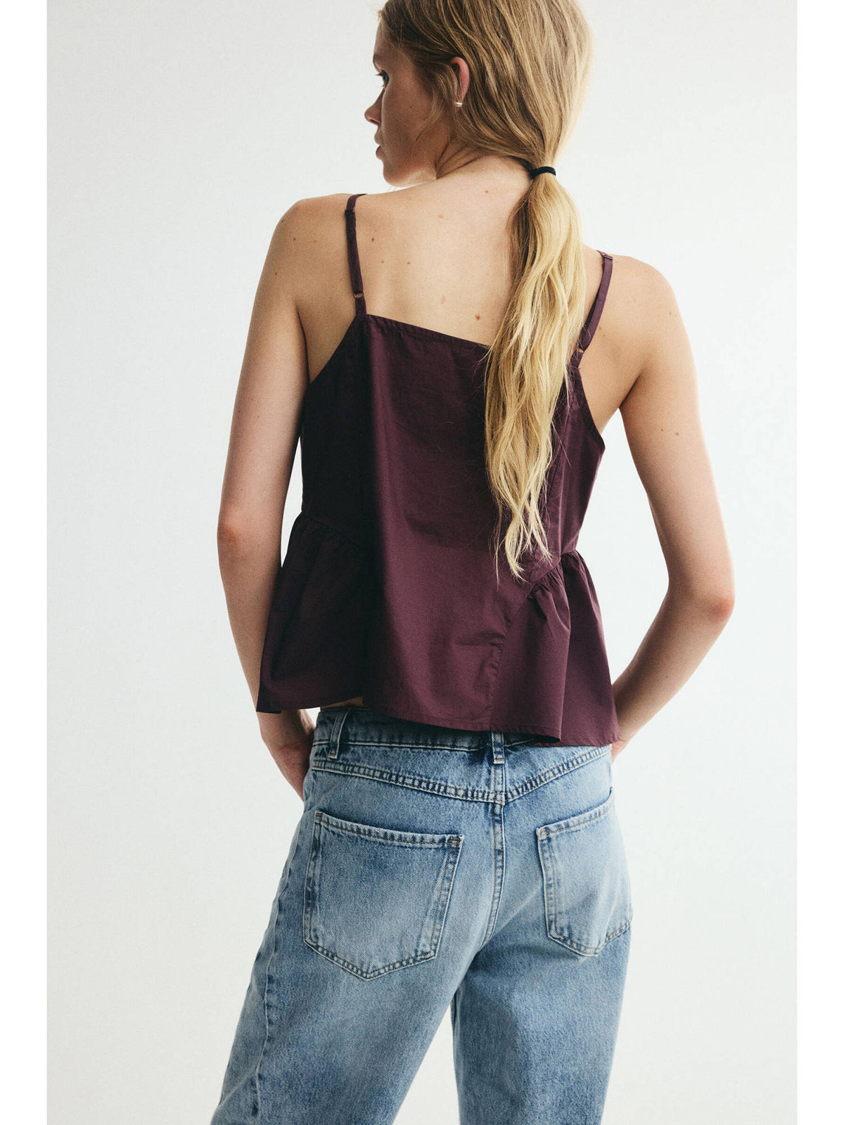 Women Red Poplin peplum top | pt51 - view 4